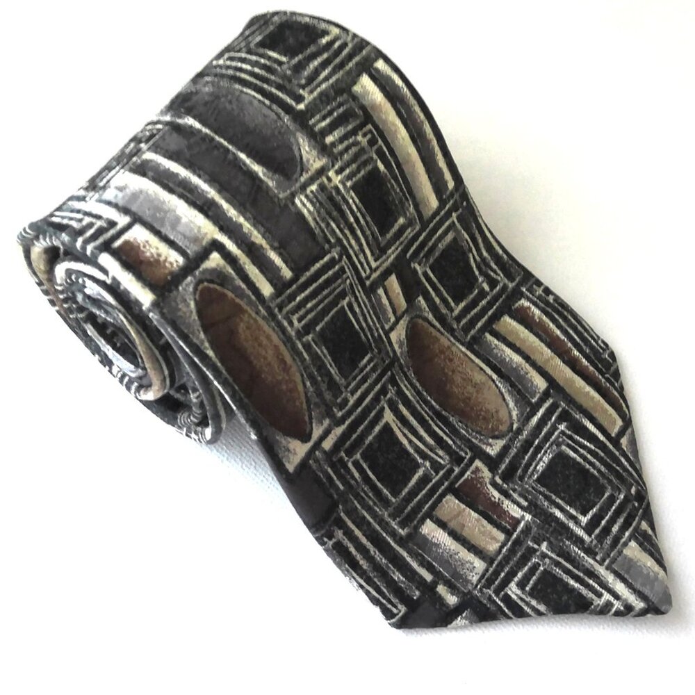 VTG Erreuno Milano Men's Tie Circa 1980's Silk Retro Geometric 4" X 58 1/2" EUC